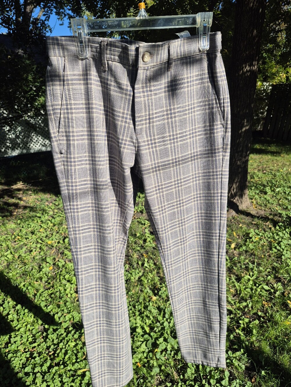Men's Gray Plaid Dress Pants - Classic Tailored Fit